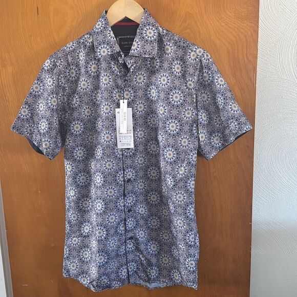 Floral Shirt Mens Small Button Up Silver Stone - Picture 1 of 2